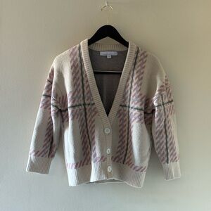 Callahan Cream Plaid Cardigan with Pink and Black Accents